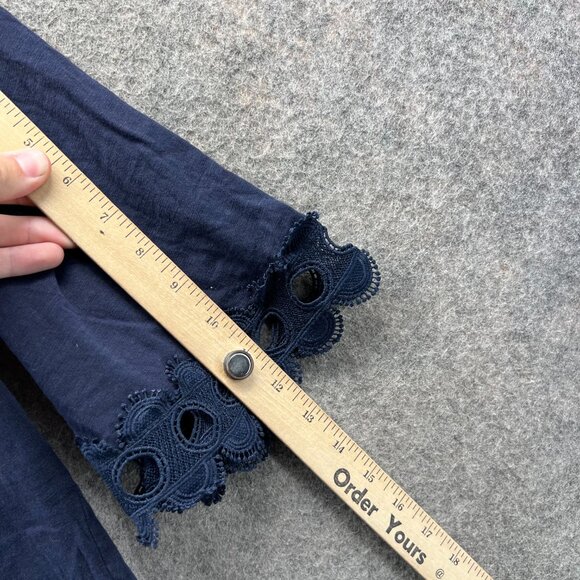 Boden Blouse Womens 6 Navy Blue Cotton Eyelet Lace Trim Boho Peasant Top - Picture 7 of 12